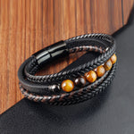 Buddha Stones Tiger Eye Stone Protection Leather Bracelet