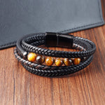 Buddha Stones Tiger Eye Stone Protection Leather Bracelet