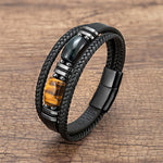Buddha Stones Tiger Eye Stone Courage Willpower Multi-layer Leather Bracelet