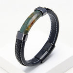 Buddha Stones Lazurite Lapis Lazuli Tiger Eye Rhodonite Hematite Black Onyx Stone Balance Leather Bracelet