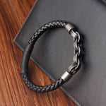 Buddha Stones Chain Design Titanium Steel Balance Leather Braided Buckle Bracelet