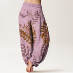 Buddha Stones Cotton Green Leaves Branches Women's Elastic Waist Harem Pants