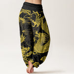 Buddha Stones Cotton Dragon Auspicious Clouds Women's Elastic Waist Harem Pants
