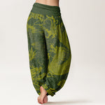 Buddha Stones Cotton Dragon Auspicious Clouds Women's Elastic Waist Harem Pants