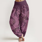 Buddha Stones Cotton Dragon Auspicious Clouds Women's Elastic Waist Harem Pants