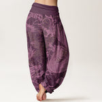 Buddha Stones Cotton Dragon Auspicious Clouds Women's Elastic Waist Harem Pants