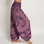 Buddha Stones Cotton Dragon Auspicious Clouds Women's Elastic Waist Harem Pants