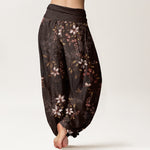 Buddha Stones Cotton Small White Blossoms Green Leaves Women's Elastic Waist Harem Pants