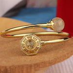 Buddha Stones Rutilated Quartz Copper Brass Rotatable Windmill Feng Sheng Shui Qi Courage Bracelet Bangle