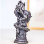 Buddha Stones Handmade Flying Dragon Around The Pillar Iron Powder Rust Cast Resin Statue Home Decoration