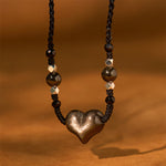 Buddha Stones Natural Silver Sheen Obsidian Heart Protection Necklace Pendant