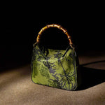 Buddha Stones Lush Bamboo Handle Xiangyunsha Silk Crossbody Bag Hangbags