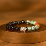 Buddha Stones Natural Black Onyx White Stone Green Aventurine Tiger Eye Agate Mixed Color Buddha Head Protection Bracelet