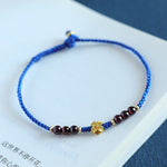 Buddha Stones Klein Blue String South Red Agate Garnet Copper Flower Power Bracelet