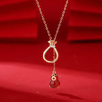 Buddha Stones Red Agate Chalcedony 925 Sterling Silver Gourd Lucky Bag Confidence Necklace Pendant