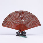 Buddha Stones Crane Peacock Chang'e Moon Engraved Pattern Handheld Small Leaf Red Sandalwood Folding Fan (Extra 30% Off | USE CODE: FS30)