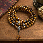 Buddha Stones 108 Mala Beads Natural Stone Tiger Eye Multi-turn Protection Bracelet