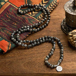 Buddha Stones 108 Mala Beads Multi-layer Natural Black Glitter Stone Lotus Positivity Bracelet