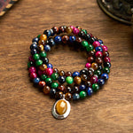 Buddha Stones 108 Mala Beads Natural Colorful Tiger Eye Stone Multi-turn Protection Bracelet