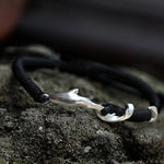 Buddha Stones 999 Sterling Silver Shark Black Wax Rope Protection Bracelet