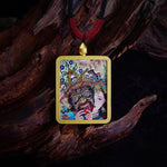 Buddha Stones Tibetan Zakiram Nine Tailed Fox Yellow God of Wealth Painted Thangka Hope Necklace Pendant