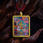 Buddha Stones Tibetan Zakiram Nine Tailed Fox Yellow God of Wealth Painted Thangka Hope Necklace Pendant