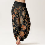 Buddha Stones Cotton Casual Blooming Flowers Buds Design Women's Elastic Waist Harem Pants