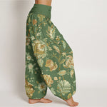 Buddha Stones Cotton Casual Blooming Flowers Buds Design Women's Elastic Waist Harem Pants