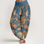Buddha Stones Cotton Casual Blooming Flowers Buds Design Women's Elastic Waist Harem Pants