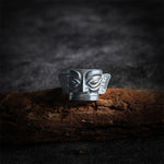 Buddha Stones 999 Sterling Silver Hand Casting Sanxingdui Mask Protection Ring