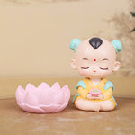 Buddha Stones Meditation Avalokitesvara Lotus Boy Girl Resin Statue Harmony Home Decoration
