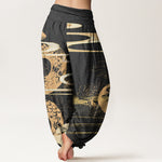 Buddha Stones Cotton Auspicious Clouds With Snake Pattern Women's Elastic Waist Harem Pants