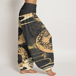 Buddha Stones Cotton Auspicious Clouds With Snake Pattern Women's Elastic Waist Harem Pants