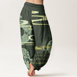 Buddha Stones Cotton Auspicious Clouds With Snake Pattern Women's Elastic Waist Harem Pants