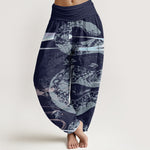 Buddha Stones Cotton Auspicious Clouds With Snake Pattern Women's Elastic Waist Harem Pants