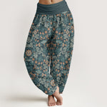 Buddha Stones Cotton Casual Flower Vine Leaves Pattern Women's Elastic Waist Harem Pants