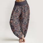 Buddha Stones Cotton Casual Flower Vine Leaves Pattern Women's Elastic Waist Harem Pants