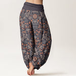 Buddha Stones Cotton Casual Flower Vine Leaves Pattern Women's Elastic Waist Harem Pants
