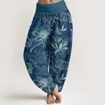 Buddha Stones Cotton Casual Floral Leaves Women's Elastic Waist Harem Pants
