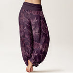 Buddha Stones Cotton Casual Floral Leaves Women's Elastic Waist Harem Pants