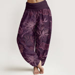 Buddha Stones Cotton Casual Floral Leaves Women's Elastic Waist Harem Pants