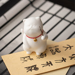 Buddha Stones Cat Bell Bamboo Mat Healing Ceramic Incense Burner Desk Decoration