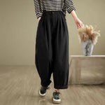 Buddha Stones Casual Solid Color One Top Button Elastic Waistband Women's Pants With Pockets