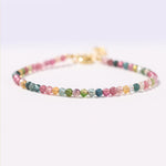 Buddha Stones 2mm Multicolor Tourmaline Ultra-thin Beads 14k Gold Plated Copper Wisdom Bracelet