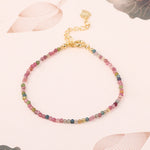 Buddha Stones 2mm Multicolor Tourmaline Ultra-thin Beads 14k Gold Plated Copper Wisdom Bracelet