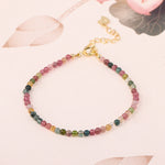 Buddha Stones 2mm Multicolor Tourmaline Ultra-thin Beads 14k Gold Plated Copper Wisdom Bracelet