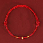 Buddha Stones 999 Gold Small Lucky Beads String Protection Luck Braided Bracelet Anklet