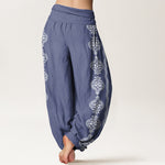 Buddha Stones Cotton Mandala Om Mani Padme Hum Women's Elastic Waist Harem Pants