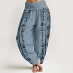 Buddha Stones Cotton Mandala Om Mani Padme Hum Women's Elastic Waist Harem Pants