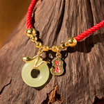 Buddha Stones Copper Plated Gold Jade Peace Buckle Fu Character Year Of The Snake Red String Luck Bracelet
